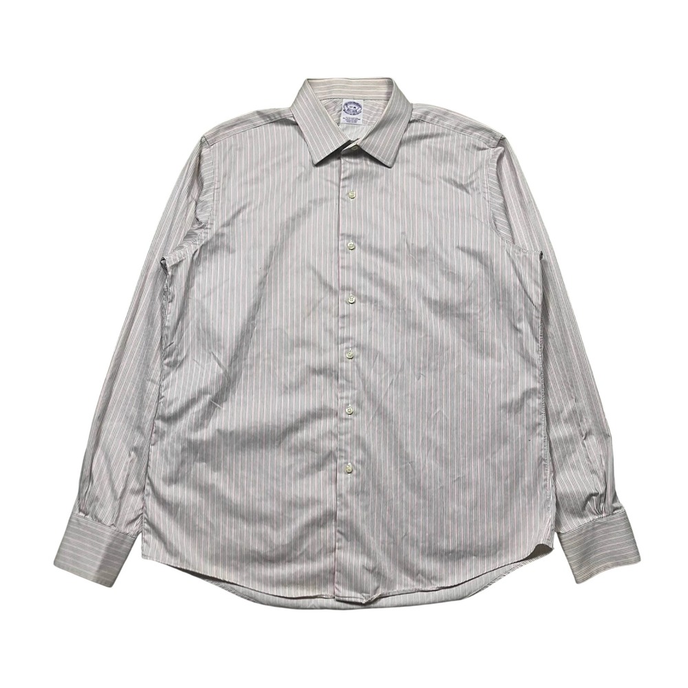 VTG 90s Brooks Brothers Extra Slim Fit Striped Dress Shirt Men 17 36 Pink Grey